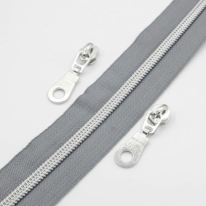 Leekayer #5 Metallic Silver Nylon Coil Zippers by The Yard Bulk 10 Yards Grey Tape with 25pcs Silver Sliders for DIY Sewing Tailor Craft Bag(Grey)