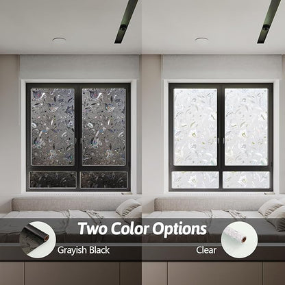 NINETREX Window Privacy Film,Decorative Window Film Frosted,Stained Glass Window Cling,Heat Blocker Non-Adhesive for Home,Grayish Black 17.5 x 157.4inch