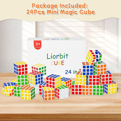 24 Pack Mini Puzzle Cubes Party Favors for Kids, 3x3 Mini Magic Cube Puzzle Prize Set for Kids School Rewards, 1.18inch Bulk Small Toys for Party, Birthday, Christmas Stocking