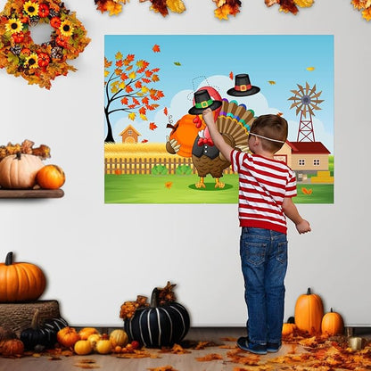 ASTARON Pin The Hat on Turkey Thanksgiving Pin The Tail Party Games Activities for Kids 36 Stickers Fall Festival Kids Birthday Family Party Games