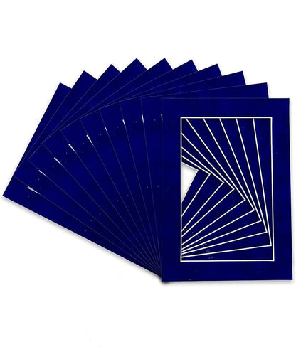 Pack of 25 Acid Free 8x10 Mats Bevel Cut for 6x8 Photos - Royal Blue Suede Precut Matboards With Backing Boards and Clear Photo Mat Bags For Pictures, Photos, Framing - 4-ply Thickness