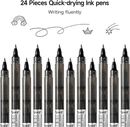RIANCY Black Fine Point Gel Pens 24Pcs 0.5mm Gel Ballpoint Pens Black Liquid Ink Pens No Smear No Bleed, Smooth Writing Pen for Journaling Note Taking Drawing Sketching Coloring Office School Supplies