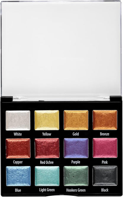 Soho Urban Artist Metallic Watercolors Set – 12 Vibrant Metallic Half Pans in Travel Case – Professional Shimmer Watercolor Paint Set for Artists, Crafters & Mixed Media