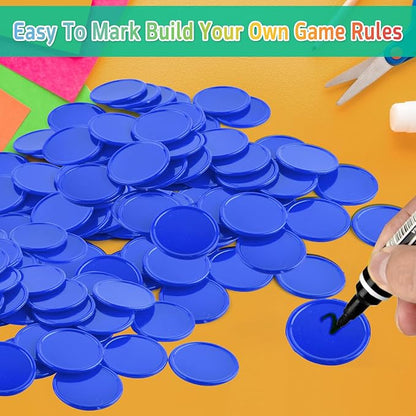 Coopay 1 1/2 Inches Plastic Poker Chips Learning Counters Disks Bingo Chip Counting Discs Markers for Math Practice and Poker Card Game Tokens, Teaching Rewards, 200 Pieces (Blue)