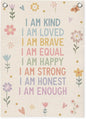 Affirmations Wall Hanging Art for Kids, Flower Wall Art I Am Kind Linen Canvas Banner, Girls Room Decor, Kid's Bedroom, Affirmations Wall Banner, Inspirational Nursery Decor 18x25 Inch