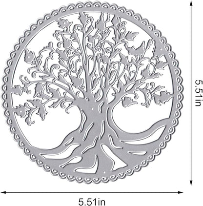Tree Frame Metal Cutting Dies for Card Making, Tree Leaves Round Frame Die Cuts Carbon Steel Embossing Stencil Template Cutting Tools for DIY Scrapbooking Paper Card Photo Album Craft Supplies