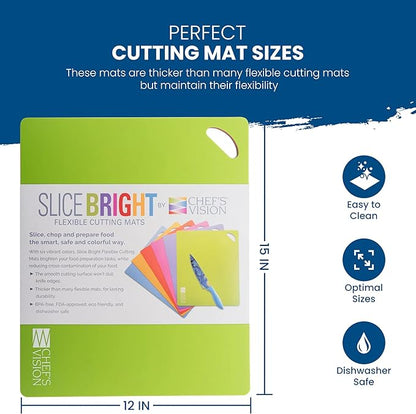 Chef's Vision Flexible Cutting Mats - Set of 6 Non-Slip, Color-Coded Kitchen Mats - 15' x 12' Flexible Cutting Boards for Safe, Easy Food Preparation