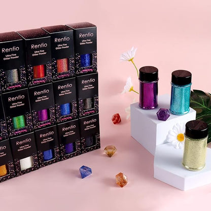 Renfio Holographic Ultra Fine Glitter Powder Metallic Resin Glitter 2.11 Oz (60g) PET Flakes Crafts Sequins 1/128" 0.008" 0.2mm Epoxy Chips Flakes for Tumblers Slime Roses - Laser Light Purple