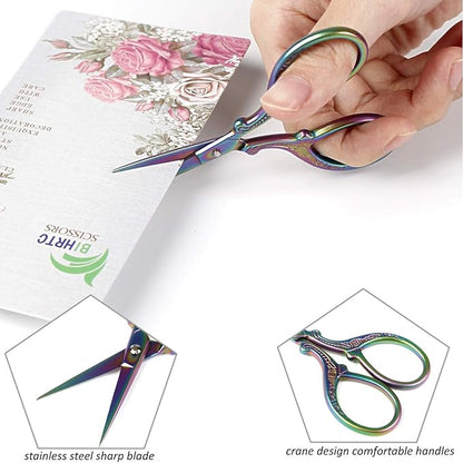 BIHRTC 2 Pairs 3.6 Inch Sewing Scissors with Leather Cover - Stainless Steel Sharp Tip Needlepoint Scissors for Sewing, Crafting, Art Work & Threading
