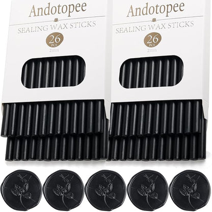 52pcs Black Sealing Wax Sticks, Andotopee Glue Gun Wax Seal Sticks for Wax Seal Stamp, Premium Sealing Wax for Envelope Letter Seal Wedding Invation Craft Adhesive, Great Gift Ideas (Mini Size)