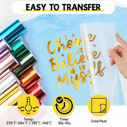 TECKWRAP Gold HTV Heat Transfer Vinyl 12" x 5ft Chrome Gold Vinyl for Craft Cutter, Heat Press Machine Iron On Vinyl for T-Shirts Easy to Cut & Weed