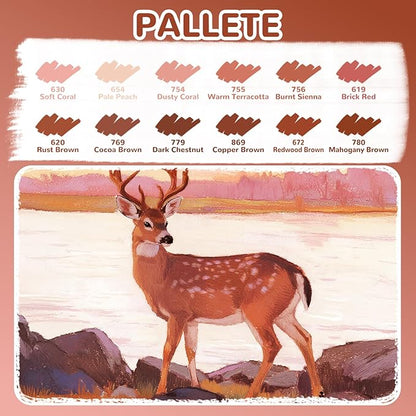 Guangna 12 Red Brown Series Acrylic Paint Markers Set, Brush Tip Acrylic Paint Pens for Rock Painting, Wood, Glass, Paper, Coloring Book, Ceramic, Canvas, DIY Crafts, Water-Based Ink