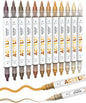 Guangna 12 Brown Dual Tip Acrylic Paint Markers, Brush Tip & Chisel Tip Acrylic Paint Pens for Rock, Wood, Glass, Paper, Coloring Book, Ceramic, Canvas, Water-Based Ink