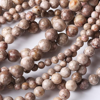 90PCS 4MM Flowery Cowry Fossil Beads Round Loose Stone Beads for Jewelry Making DIY Energy Stone Healing Power Bracelet 15"