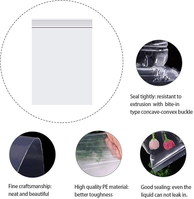 Clear Resealable Zipper Poly Bags - 300pcs, 5" x 7", Self-Lock Plastic Bags, Reclosable, 2 Mil A6 Cards Envelopes, Storage & Crafts, Candy Packaging (12 Sizes)