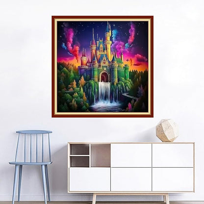 Joyhoor Cross Stitch Kits for Beginners Stamped Cross-Stitch Supplies Needlework preprint Embroidery Kits for Adults DIY Needlepoint Kits Embroidery Patterns 11CT-Rainbow Castle 18x18 inchs