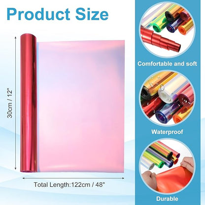 MECCANIXITY Holographic Clear PVC Vinyl Film Holographic PVC Fabric Waterproof Dichroic Film 12 x 48 Inch for Handbags Bows Earrings DIY Craft,Laser Purple
