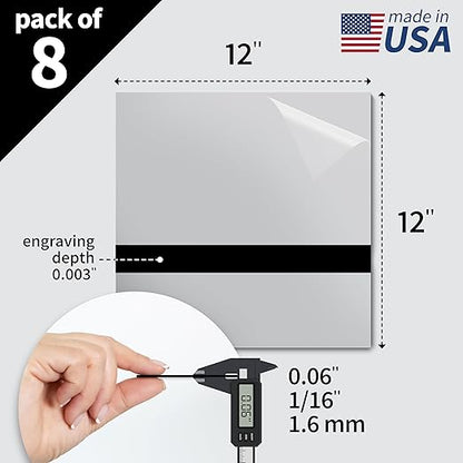 Trotec | Metallic Looking Acrylic Sheet | 12"x12"x1/16, 8 Pcs | Smooth Silver/Black | Metallic Finish - Scratch Resistant for Laser Engraving & Cutting,Printing,Glowforge,Name Plate | USA Made