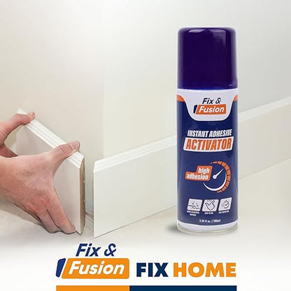 FIX & FUSION Activator Spray (3.38 Fl Oz), Instant Cure Accelerator for Cyanoacrylate (CA) Super Glue for Wood, Plastic, Rubber, Granite, and DIY & Professional, Accelerates Bonding Strength, (6 Pack)