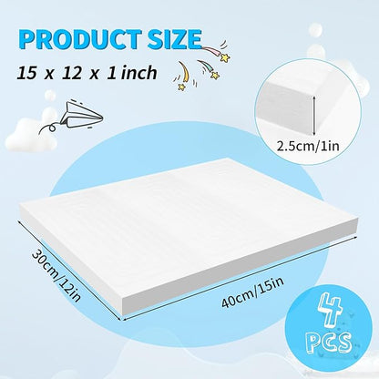 LuckyFoam White 4 Pack 15x12x1 inch Foam Sheets 1 Inch Thick Polystyrene Rectangles XPS Foam Board Craft for Insulating DIY Modeling Art Supplies