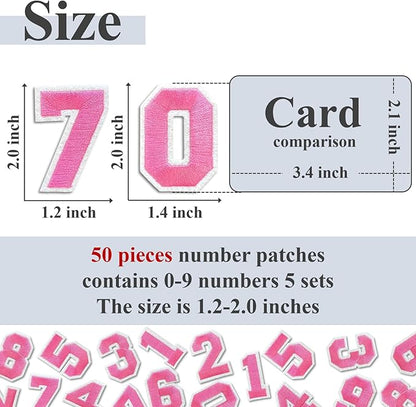 Number Iron On Patches, Numbers 0-9 Embroidery Applique Patch, DIY Decorative Heat Press Patches for Clothing Jeans Jackets Backpacks Hats (Pink 50 Pcs)