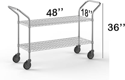 18" W x 48" L x 36" H Chrome Heavy Duty Utility Cart | 2-Tier | NSF Commercial Storage Rack Mobile Unit | Storage and Mobility Solution for Your Business