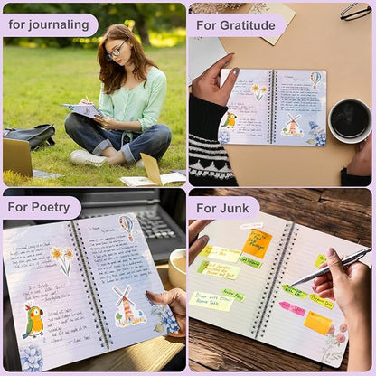 SIIXU Unique Floral Spiral Notebook - A5 Hardcover 160 Pages with Beautiful Art Pages, College Ruled for Memo Writing, Daily Poetry Journal, Junk Journal & School Supplies, Purple