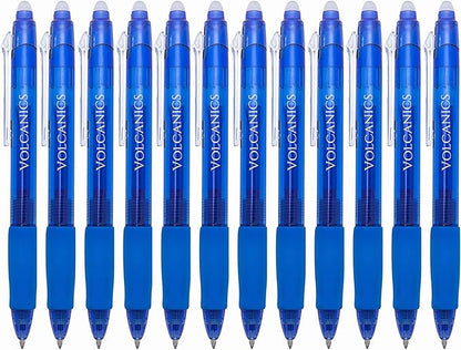 Volcanics Retractable Clicker Erasable Gel Pens - 0.7mm Ball Point, Heat Erase with Built-in Eraser, 12 Pack Blue
