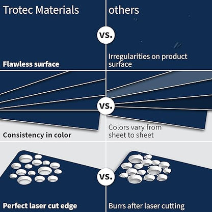 Trotec TroLase | 12"x12"x1/16", 8 Pcs | Light Blue/White | 2 Ply | Modified Acrylic | Laser Engraving Double Color Plastic Sheet | Engraving Blanks for Laser, Saw, Guillotine | Made in USA