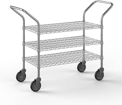 18" W x 36" L x 36" H Chrome Heavy Duty Utility Cart | 3-Tier | NSF Commercial Storage Rack Mobile Unit | Storage and Mobility Solution for Your Business