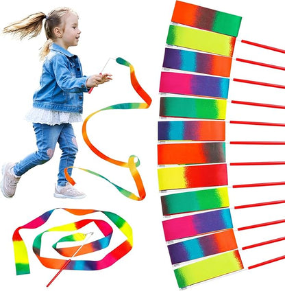 JoyCat 24 Pack Dance Ribbon Streamers,Rainbow Decorations,Goodie Bag Stuffers,Princess Party Favors,Encanto Rainbow Birthday Party Supplies,Classroom Gymnastics Wedding Ribbon