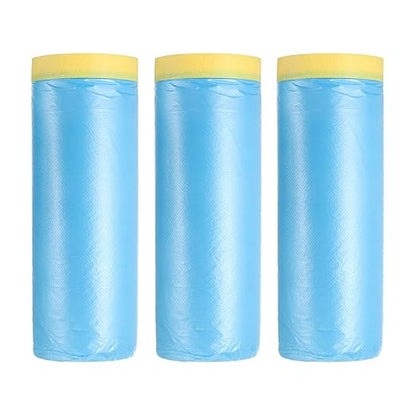 uxcell Pre-Taped Masking Film, 3.6ft x 66ft Plastic Paint Drop Cloth with Medium-Tack Painters Tape for Painting Spraying Protection Blue Film 3Pcs