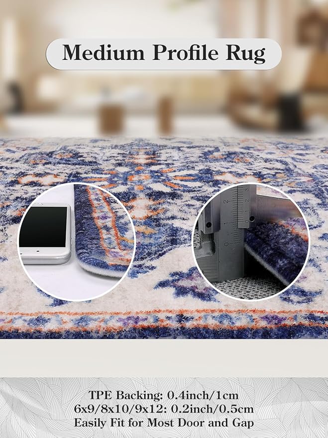 Lahome Bohemian Floral Medallion Area Rug - 3x5 Blue Soft Entryway Rug Washable Bedroom Mat, Cute Non Slip Indoor Office Carpet for Kitchen Mudroom Bathroom Coffee Table Hall Foyer