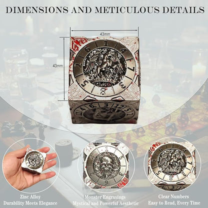 6 Sided Spinner DND Dice - Metal D4 D6 D8 D10 D10% D12 D20 All in One D&D Set - Cool Role Playing Gifts for Dungeons and Dragons TRPG MTG Games Lover Players (6 Sided-Bloodstained)