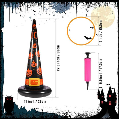 Halloween Ring Toss Game Set, 5Pcs Inflatable Witch Hats with 10Pcs Colorful Plastic Rings and Air Pump for Halloween Party Games Super Fun Indoor Outdoor Party Supplies