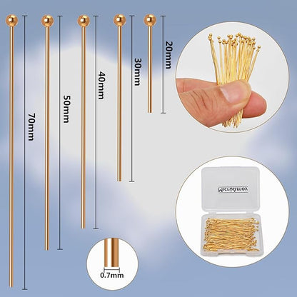 100pcs 18K Gold Filled Ball Pins Non Tarnish Craft Earring Bracelet Jewelry Making Accessories Supplies (50mm (1.96in), Gold-Ball Pin)