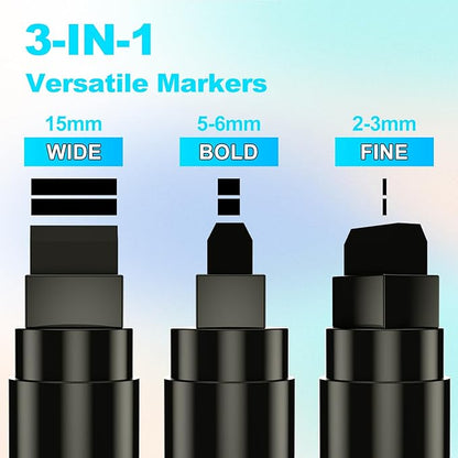 FansArriche Acrylic Paint Markers, 15mm Jumbo Felt Tip, 3 Black Waterproof and Permanent Paint Pens for Tagging, Signs, Calligraphy, and Outdoor Paintings