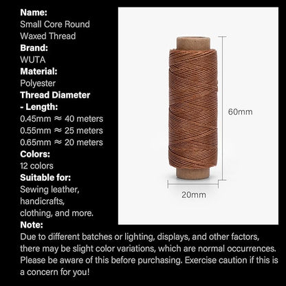 WUTA Leather Waxed Thread Round Polyester Sewing Threads Leather Craft Hand Stitching Line DIY Bracelet Thread Repair Work Cord with 12 Pcs Needles and Storage Bag (0.65mm)