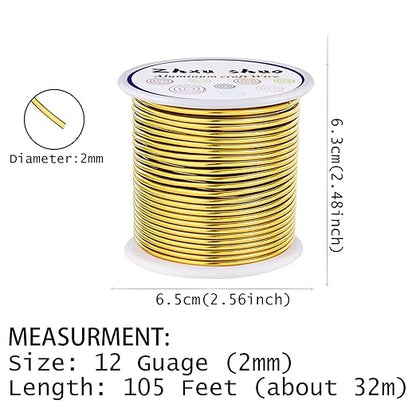 12 Gauge(2mm) Aluminum Wire 35 Yards Anodized Metal Wire for Bonsai Armature Crafting Sculpting Jewelry Craft Making Beading Floral (Gold, 12 Gauge)