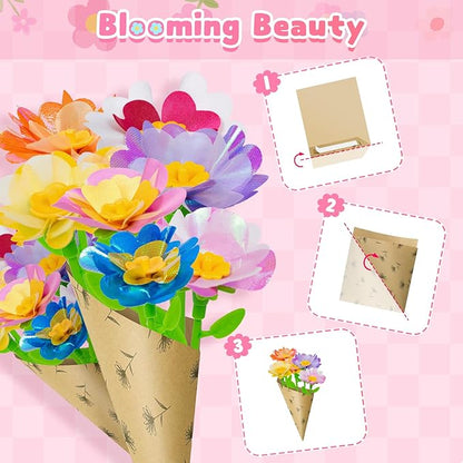Deesry Fabric Flower Bouquets Toys, Storable Flower Making Kit for Kids, DIY Arts and Crafts for Kid, DIY Creative Flowers Craft Kits Toys for Kids, Birthday Gifts for 3 4 5 6 7 8 Year Old Girls