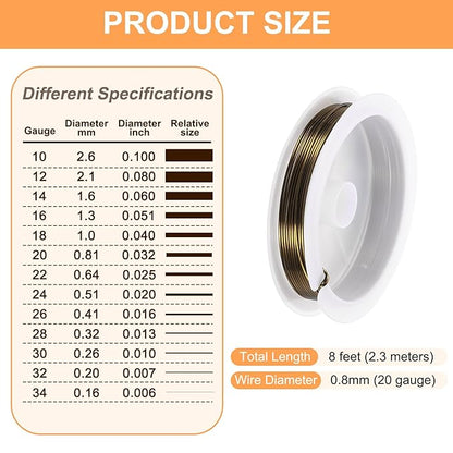 HARFINGTON 8ft Jewelry Wire, 20 Gauge (0.8mm) Brass Craft Soft Metal Tarnish Resistant Copper Beading Wire for Jewelry Making Supplies Crafting, Ancient Blue