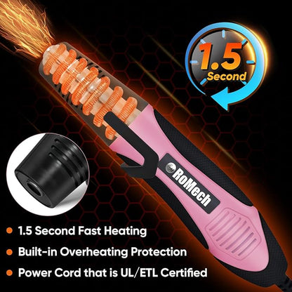 ROMECH 350W Heat Gun with 2 Nozzles, Dual Temp Heat Gun 400°F-660°F, Fast Heat Hot Air Gun with Overload Protection for DIY Craft Embossing Shrink Wrapping (Pink)