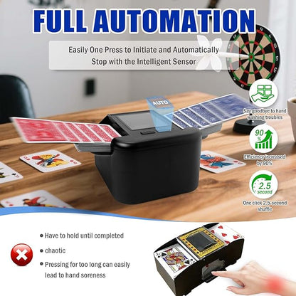 Automatic Card Shuffler 1-2 Decks with Auto & Manual Mode, Rechargeable Built-in 2000mAh Battery, Electric Playing Cards Shuffling Machine for Game Card Size Up to 2.5 x 3.6”(Black)