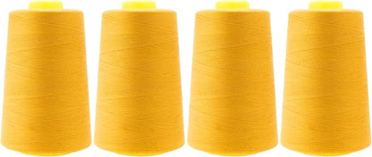 Mandala Crafts 4 Pack of Serger Threads Cones Spools - 40S/2 24000 Yards Polyester Mustard Yellow Threads for Sergers Machine and Overlock Quilting Sewing Machine