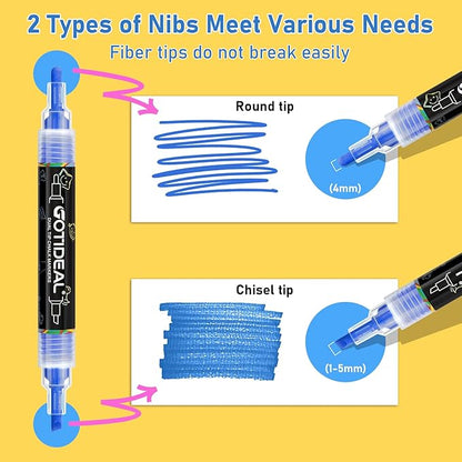 GOTIDEAL Chalk Markers Dual Tips,Erasable Liquid Chalk Marker for Blackboard,Washable Chalk Pens for Auto,Car,Glass,Mirror,Chalkboard,Window markers,24 Colors Chalk Board Markers with Metallic Colors