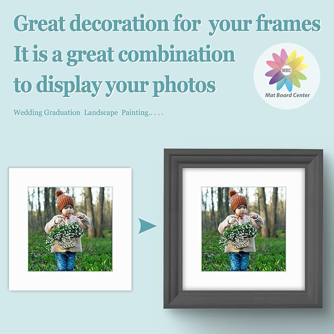 MBC Mat Board Center, 5 Pack 8x8 for 6x6 White Picture Mats Frame Mattes, Bevel Cut, Acid Free, 4-ply Thickness