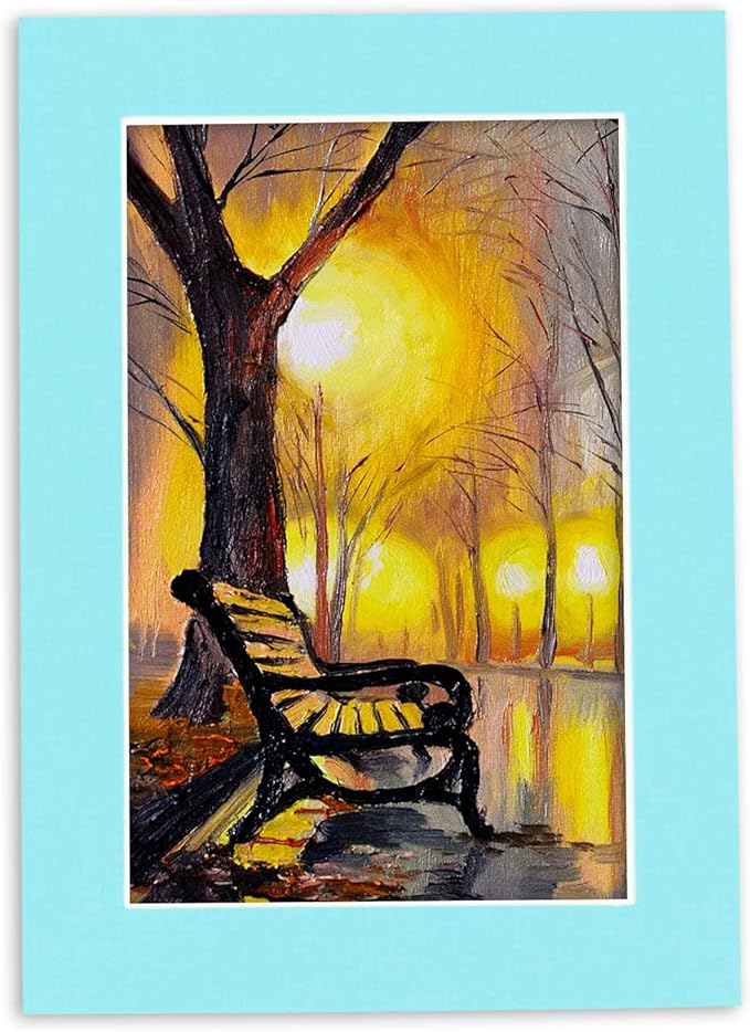 Pack of Ten Acid Free 8.5x11 Mats Bevel Cut for 7x9 Photos - Aquamarine Blue Precut Matboards with Backing Boards and Self Seal Photo Mat Bags for Pictures, Photos, Framing - 4-ply Thickness