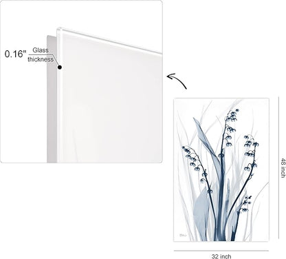 Empire Art Direct Frameless Free Floating Tempered Glass Panel Graphic Wall Art Ready to Hang, 32" x 48", Radiant Blues 2, Blue Flower