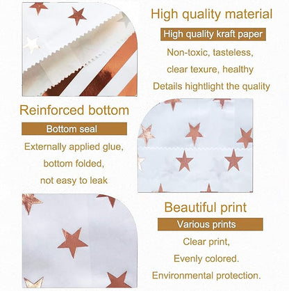 KEYYOOMY 100 Pcs Rose Gold Candy Buffet Bags Small Cookie Bag Polka Dot Paper Treat Bag for Wedding Birthday Party (5 inch x 7 inch)