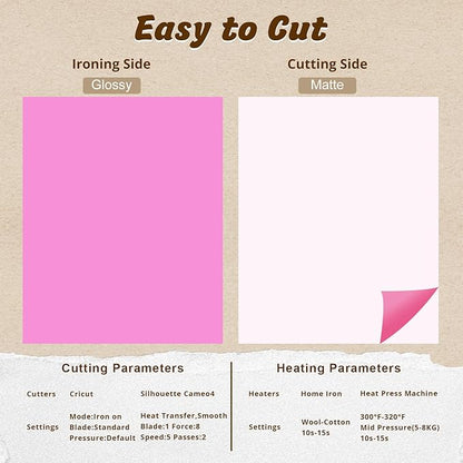 HTVRONT Heat Transfer Vinyl - 55 Pack 12" x 10" Iron on Vinyl Compatible with Cricut Cutting Machine, 44 Assorted Colors HTV Vinyl with 1 PTFE Sheet for All Cutter Machine - Easy to Cut & Weed